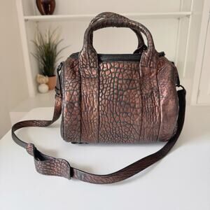 Alexander Wang Metallic Bronze Black Pebbled Leather 2 Way Rockie Duffle Bag